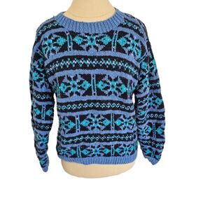 Vintage LL Bean blue ramie crew neck chunky sweater size M